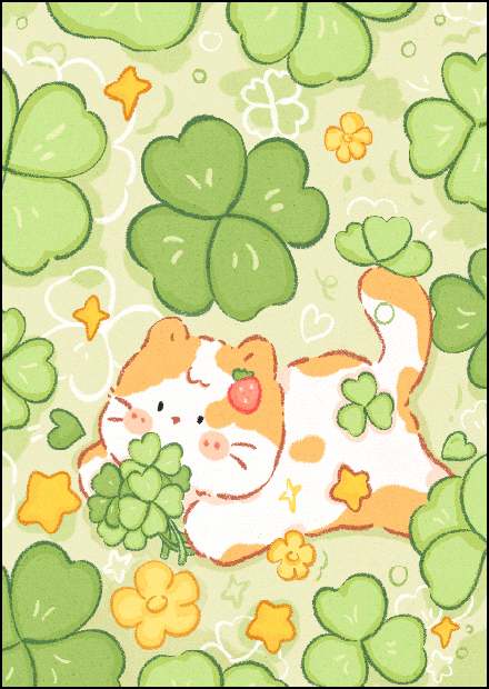 新疆长绒棉布，四叶草猫咪35*45十字绣22色大格（精准印花）