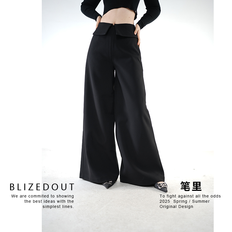 笔里【BLIZEDOUT】原创设计5120608黑色重要气质显瘦休闲阔腿裤