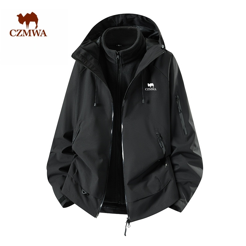 骆驼骑师男士秋冬新款户外外套情侣连帽百搭三合一休闲防水冲锋衣