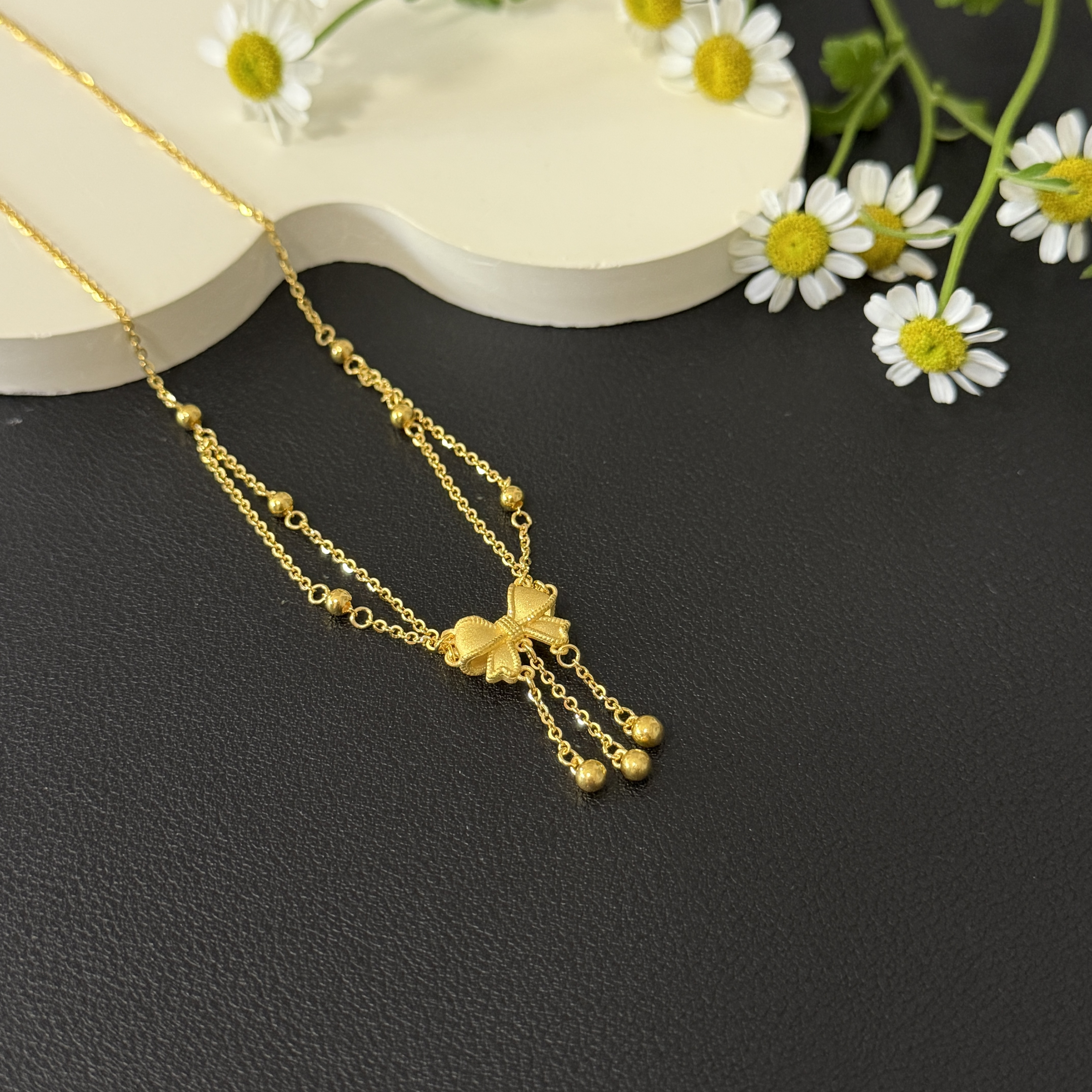 不支持七天无理由【双链流苏蝴蝶结黄金项链】足金999