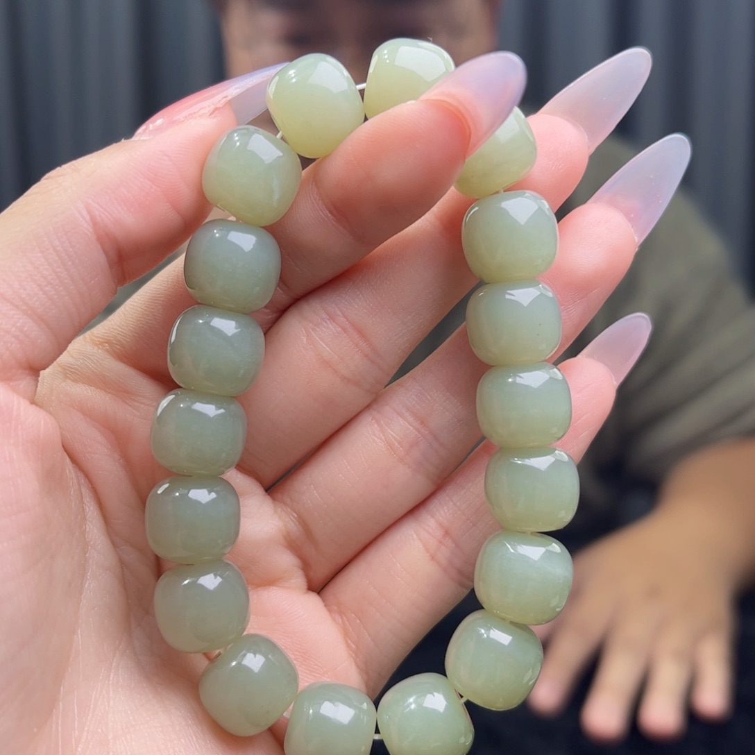 和田玉未镶嵌手链天然和田玉新疆且末青白12