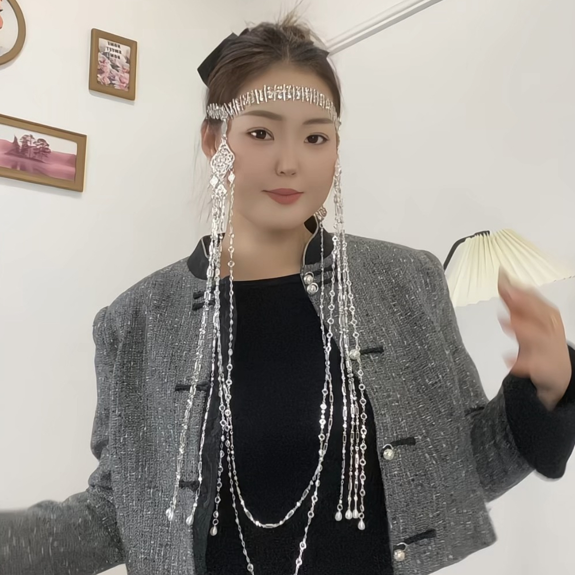 蒙元素流苏款新娘头饰耳饰套装