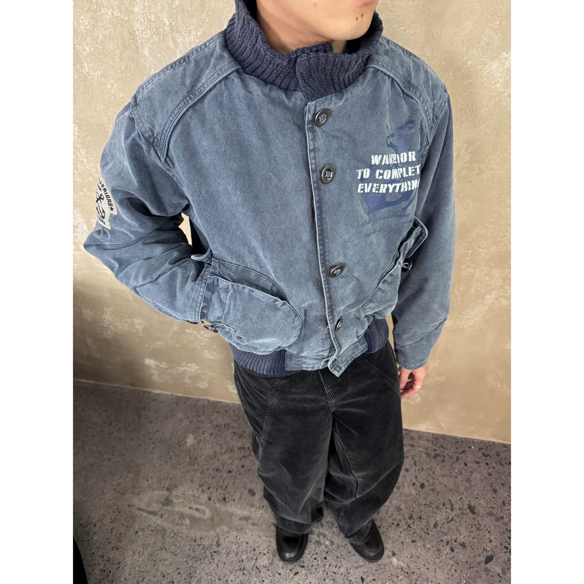 FOURFIRE复古做旧水洗vintage印花字母立领夹棉加厚夹克外套