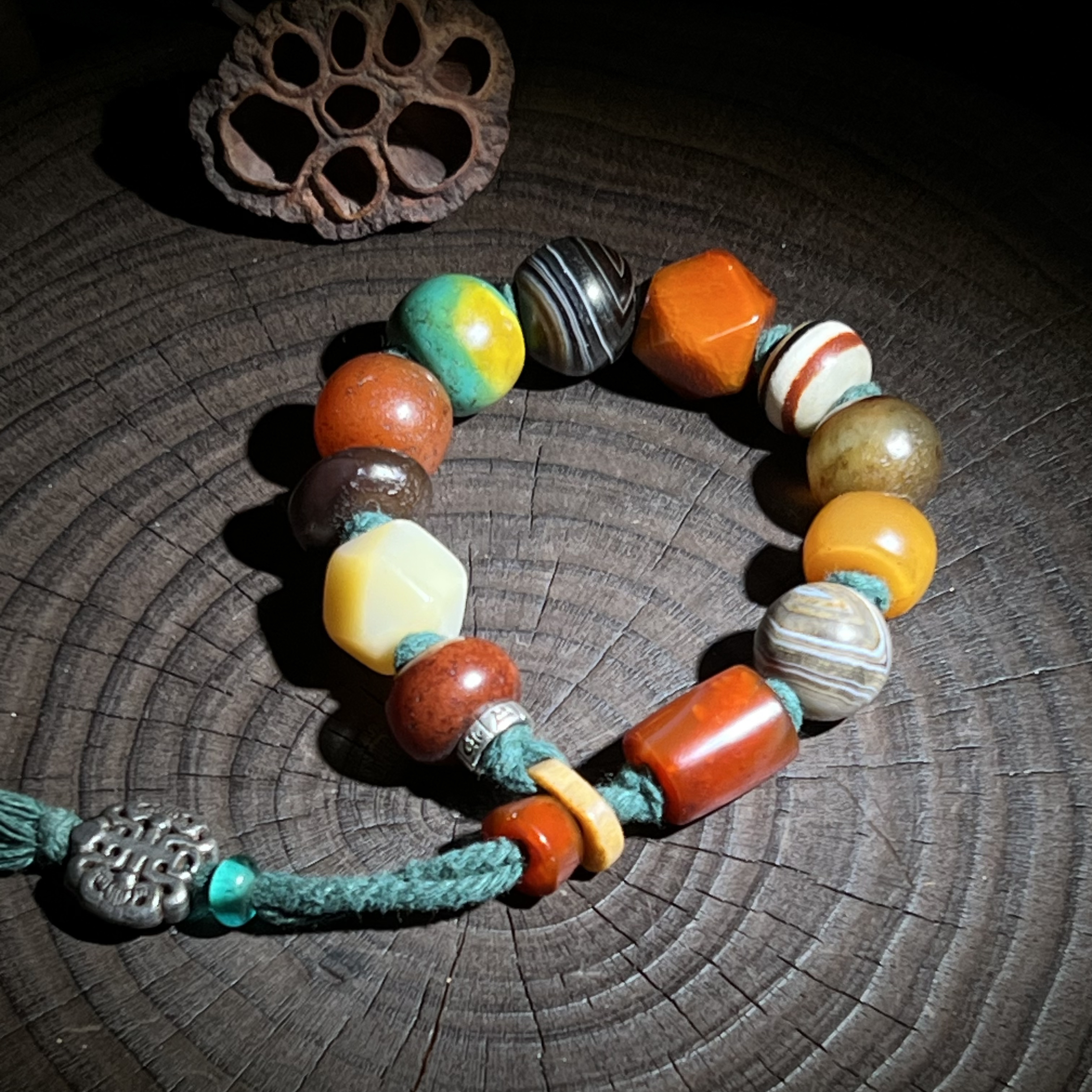 玛瑙多宝手串 藏饰手工编绳 珠子大尺寸 时尚个性