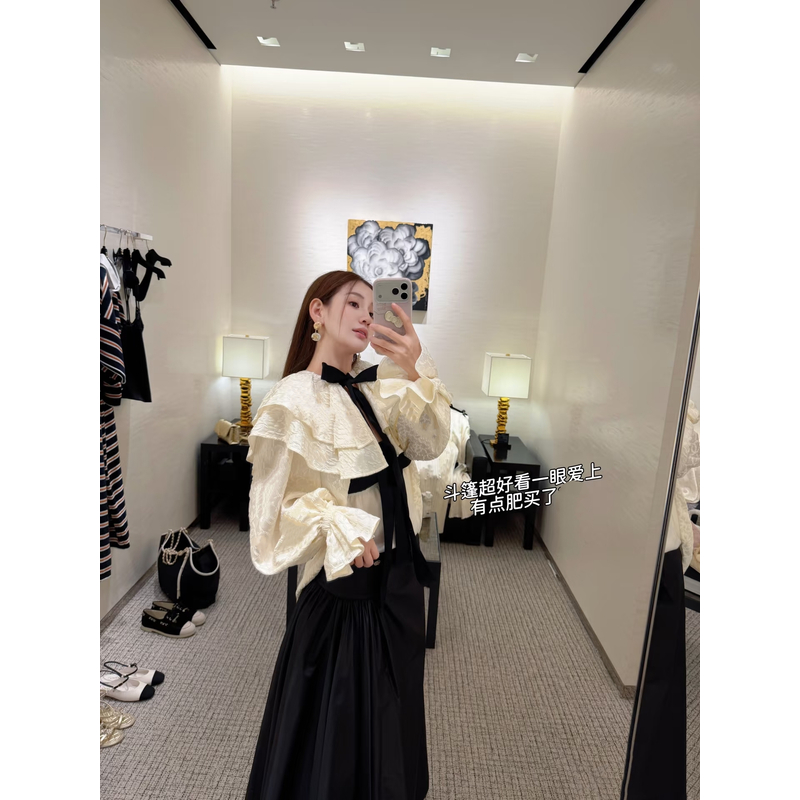 【LL】【CC】香寄新款满花满印蝴蝶结斗篷