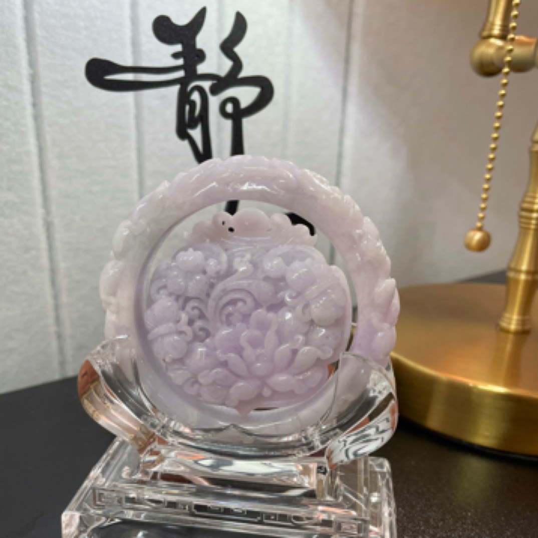 翡翠套镯（56.8） 蝶恋花 国风手镯带链精美 手工精雕 紫翡 女士 