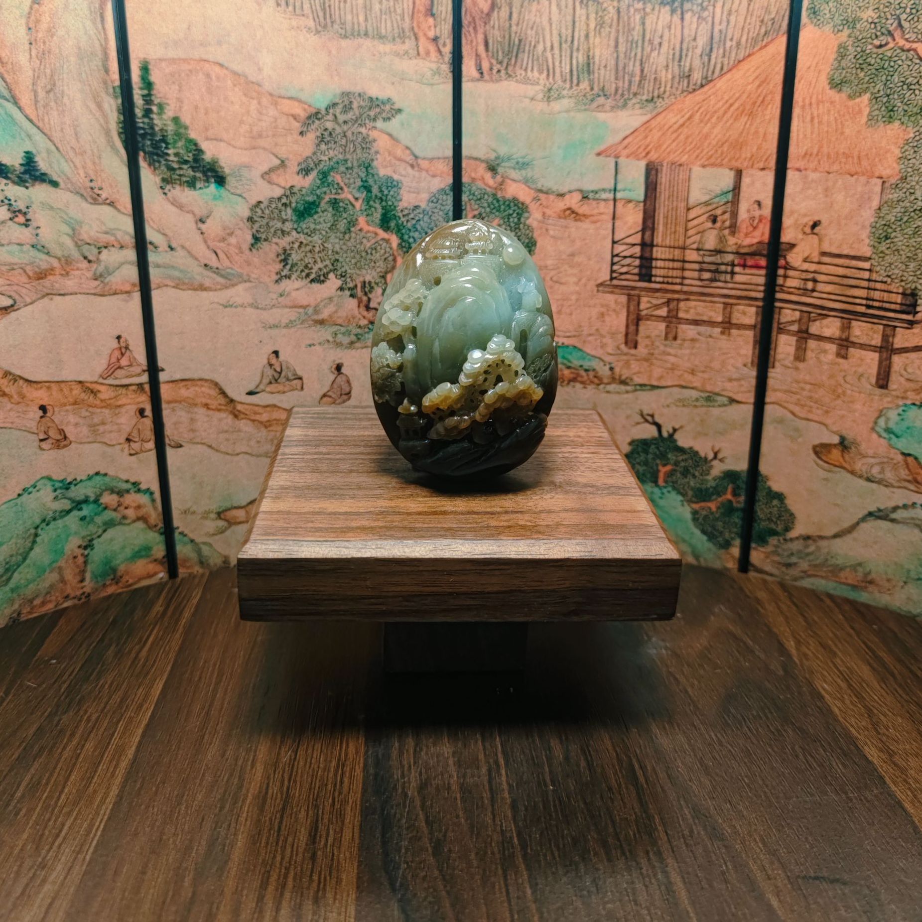 U和田玉山水手把0498
