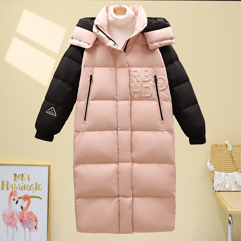 品牌高品质2025新款连帽90白鸭绒加厚羽绒服女中长款宽松保暖外套