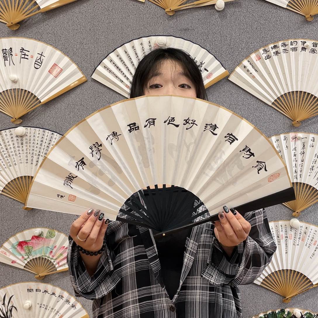 国画10寸-仿乌木福利折扇（默认粘好）