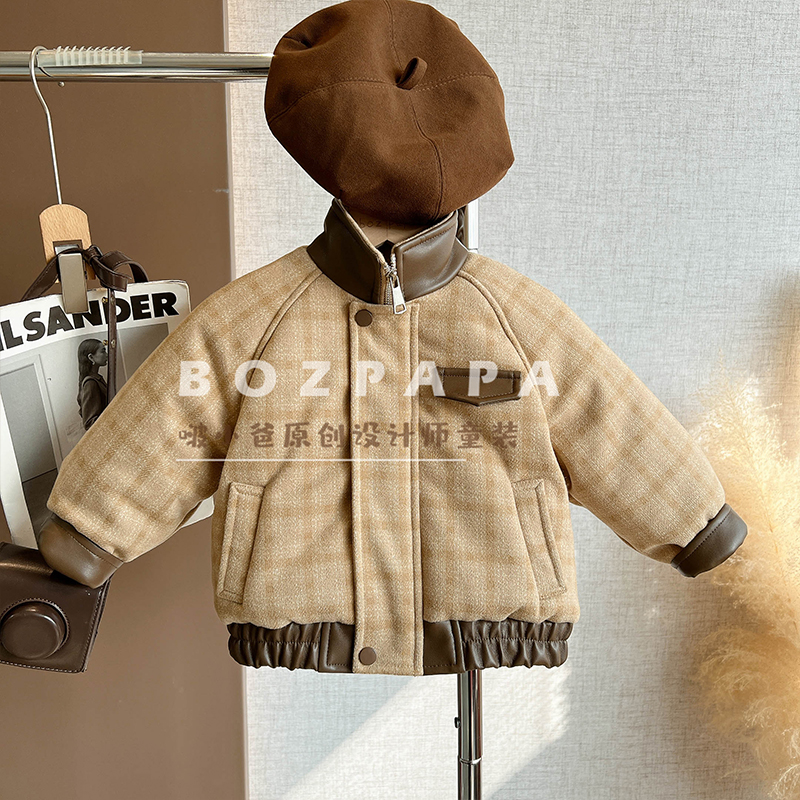 啵小爸【焦糖格绅】2025新款冬季时尚外套经典格纹柔软百搭夹棉外套