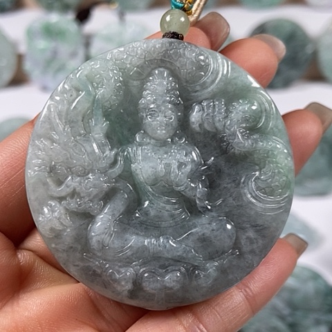 翡翠颈饰未镶嵌玉龙观音山水财神爷两面工福利洒乌鸡料福利
