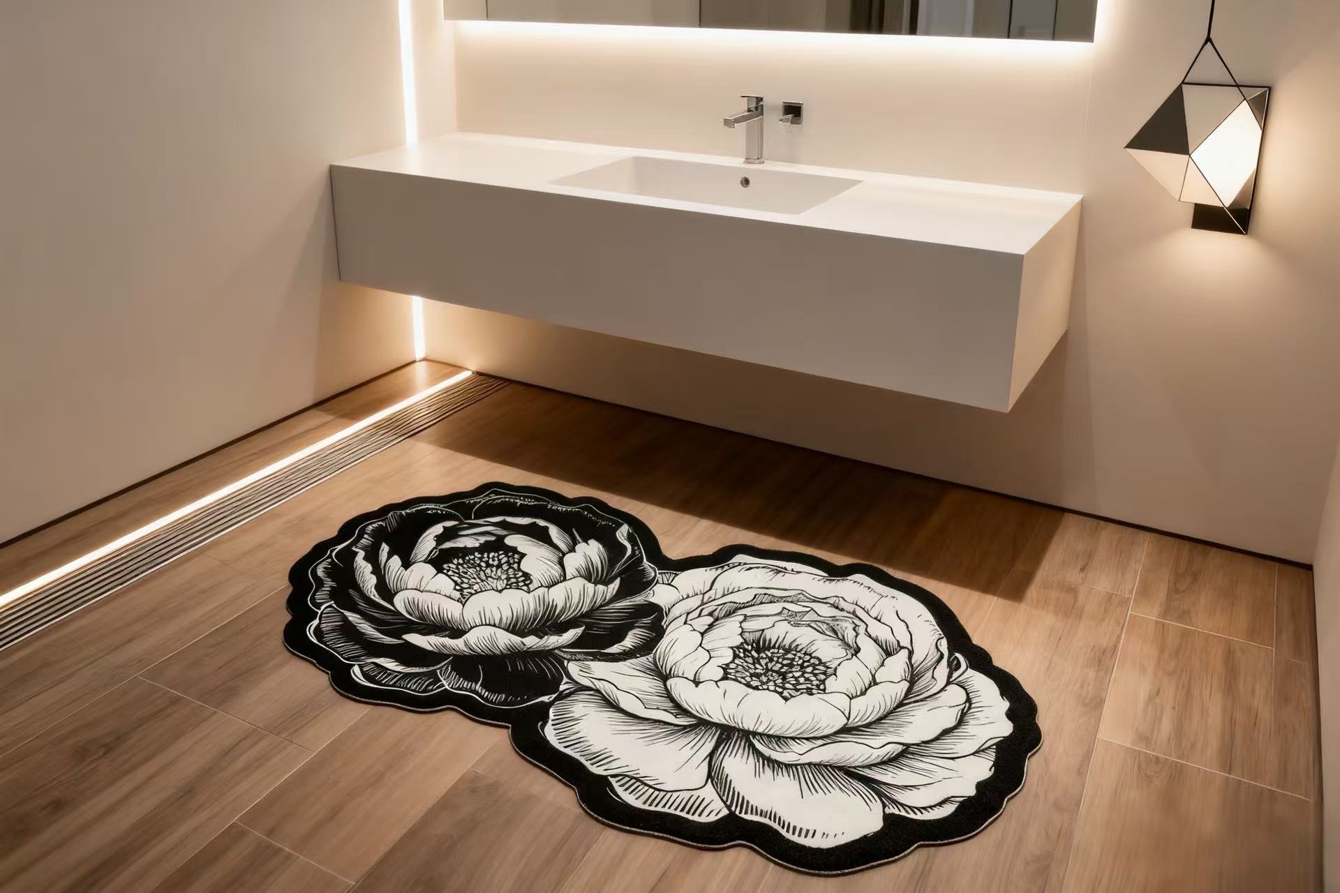 玫瑰双生花浴室门吸水皮革地垫家用卫生间防滑好打理纳帕皮餐垫