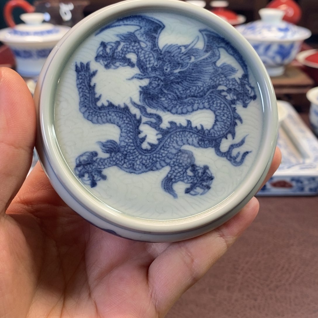 碗青花飞龙盖置 福利 微品 直径8cm