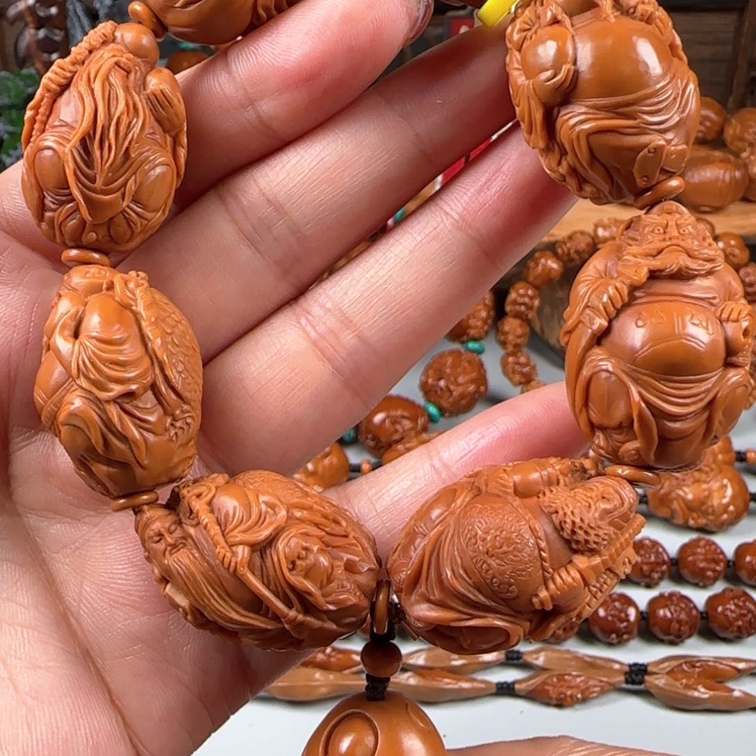 橄榄核手串/手链宽2.1鸡血红水晶核群仙会手串手持