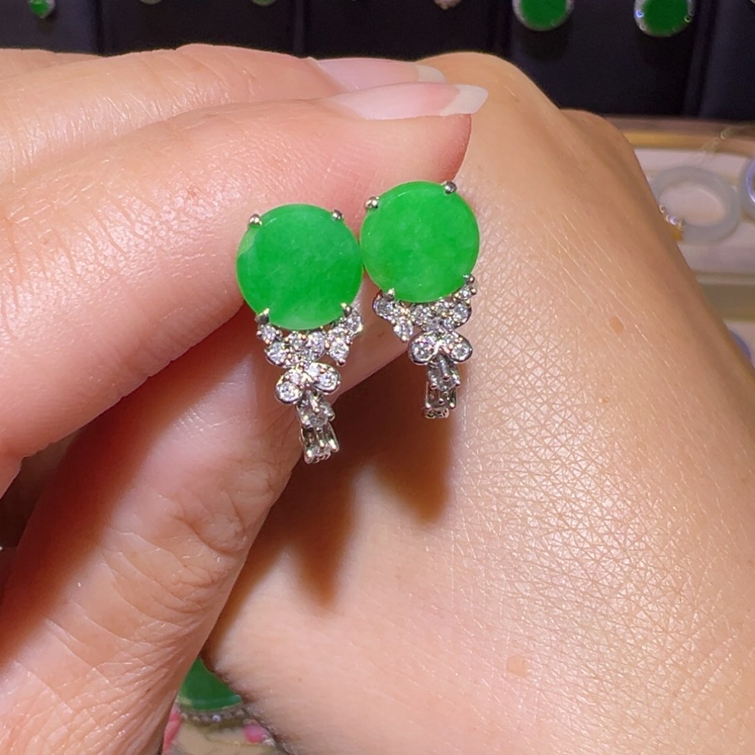 翡翠颈饰18K金镶嵌耳环