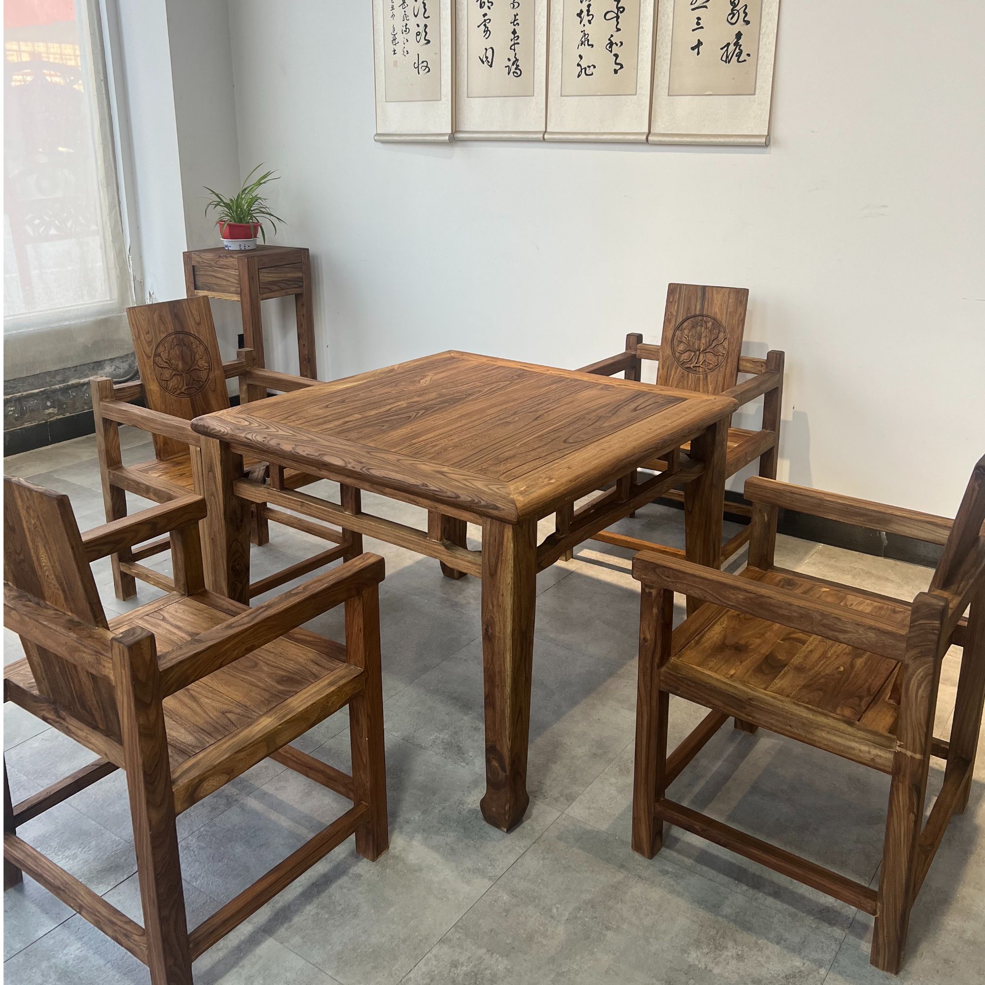 老榆木方桌八仙桌实木餐桌复古茶桌明清仿古书桌庭院家用餐桌