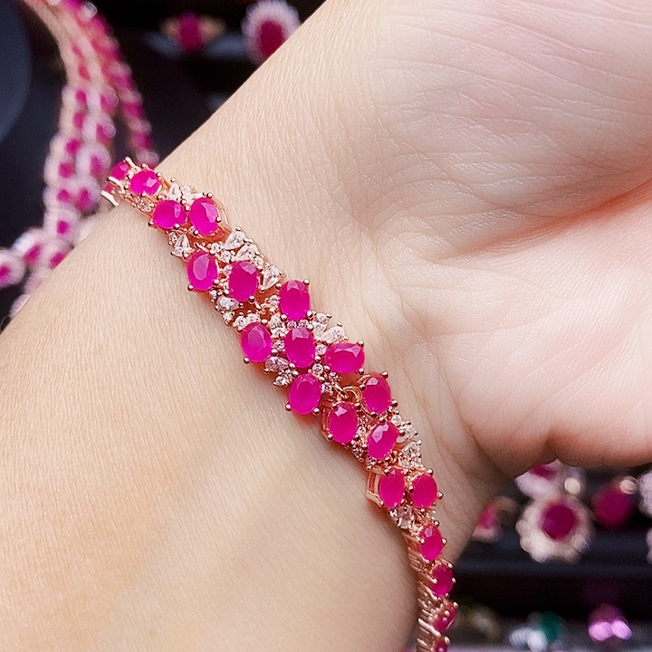 红宝石银S925镶嵌手链