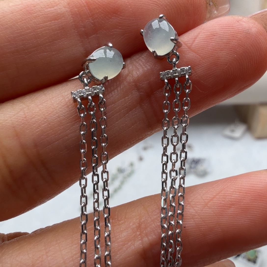 翡翠银S925镶嵌耳饰3443334