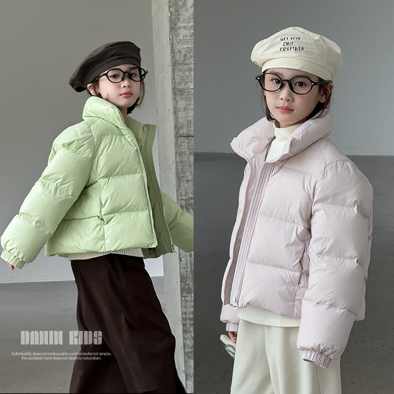 【嗒囜】女童冬季保暖时尚百搭短款羽绒服儿童洋气宽松立领羽绒外套