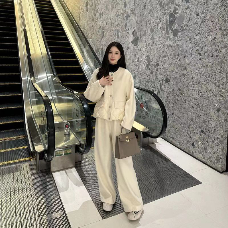 【猫本家】拼接羽毛呢套装