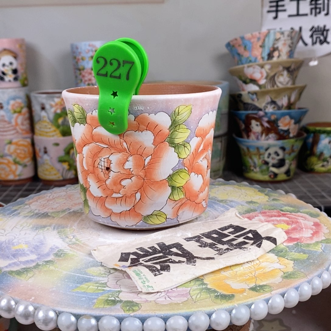 紫砂花盆红陶手绘花盆