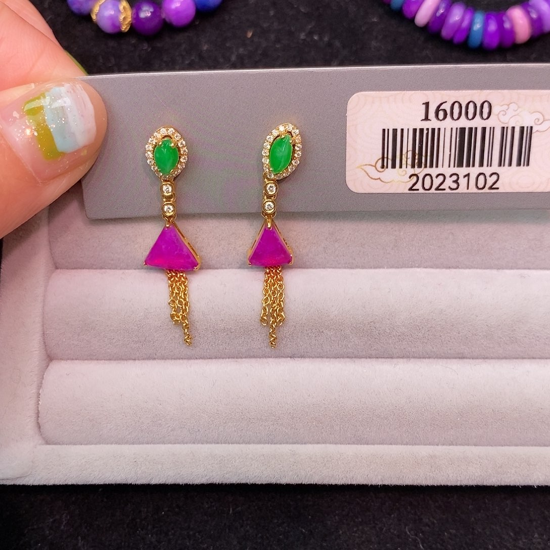 苏纪石（舒俱来）18K金镶嵌耳钉