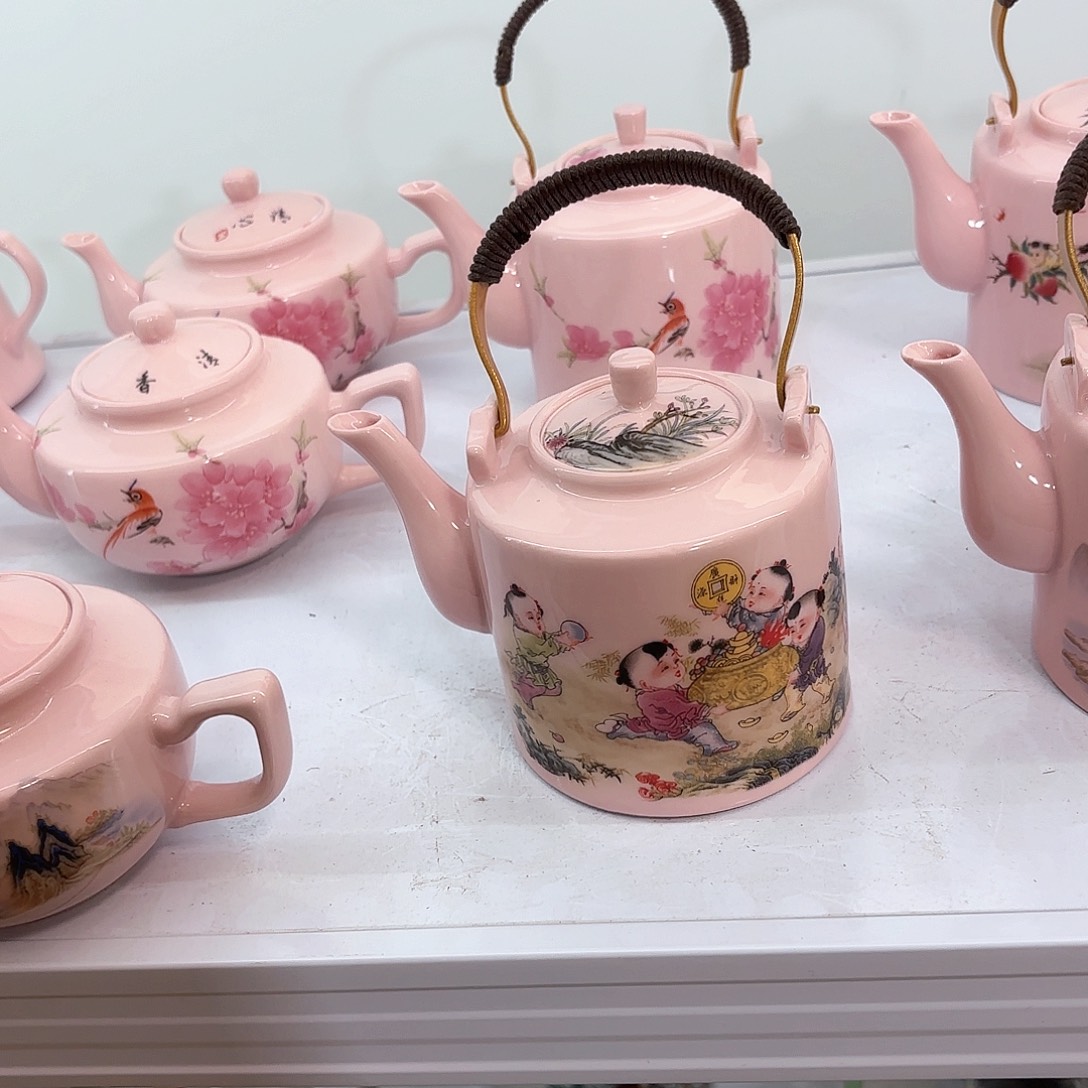 壶陶瓷招财进宝一斤提梁壶红稀稀