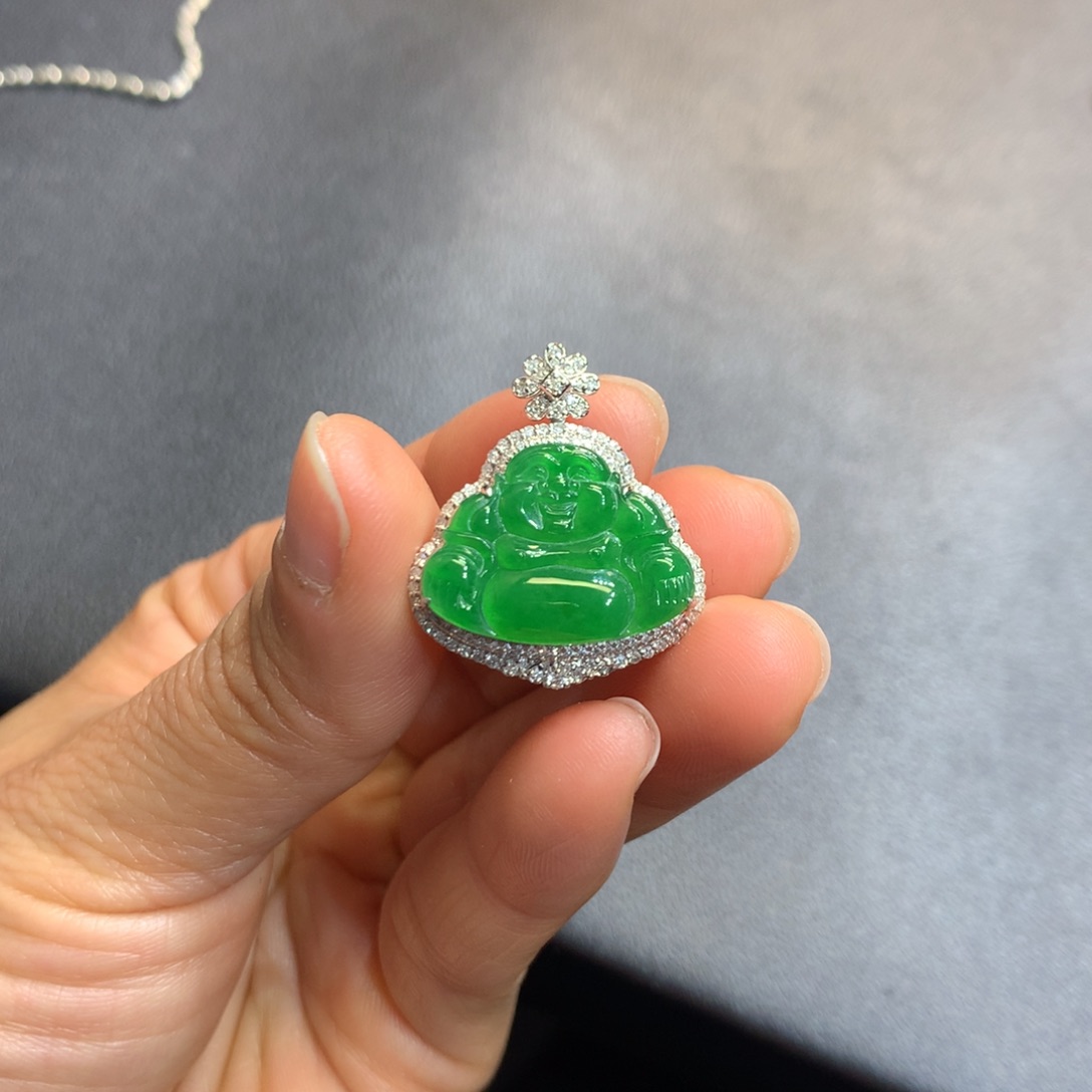 翡翠吊坠(不含链)18K金镶嵌