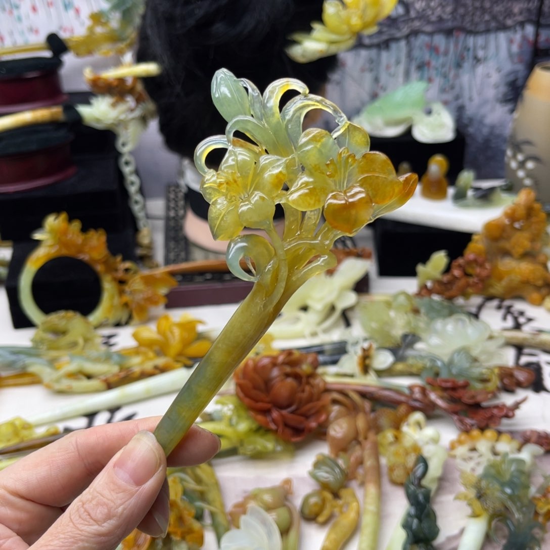 【闪购商品】蛇纹石玉发饰合金暴****我