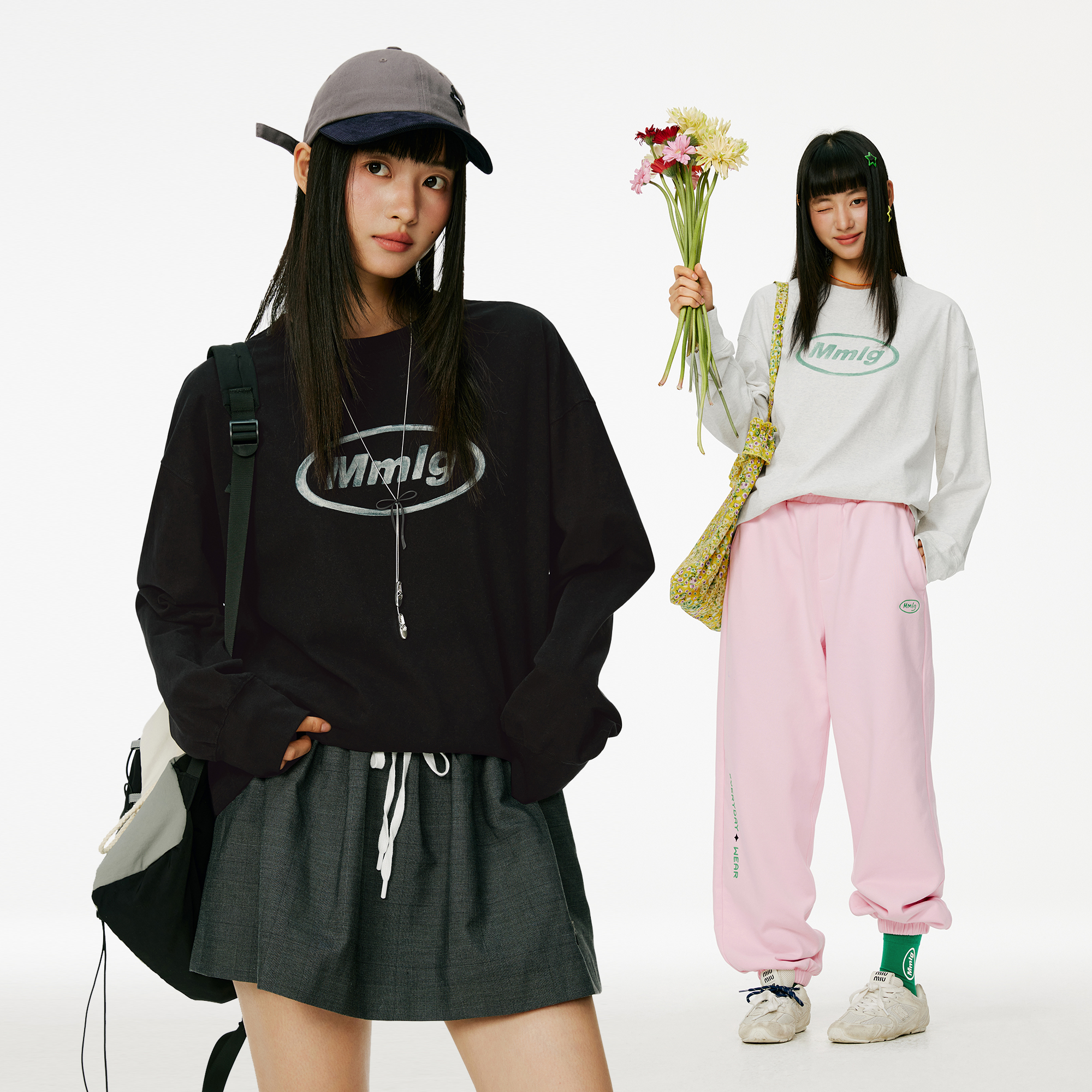 Mmlg2025新款纯棉长袖T恤经典logo印花韩系男女同款FQT143