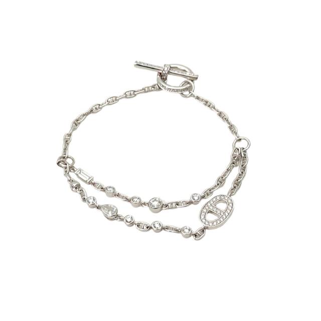 99新 Hermes/爱马仕 小花6枫 白金 满钻手链 专柜20w多 小号