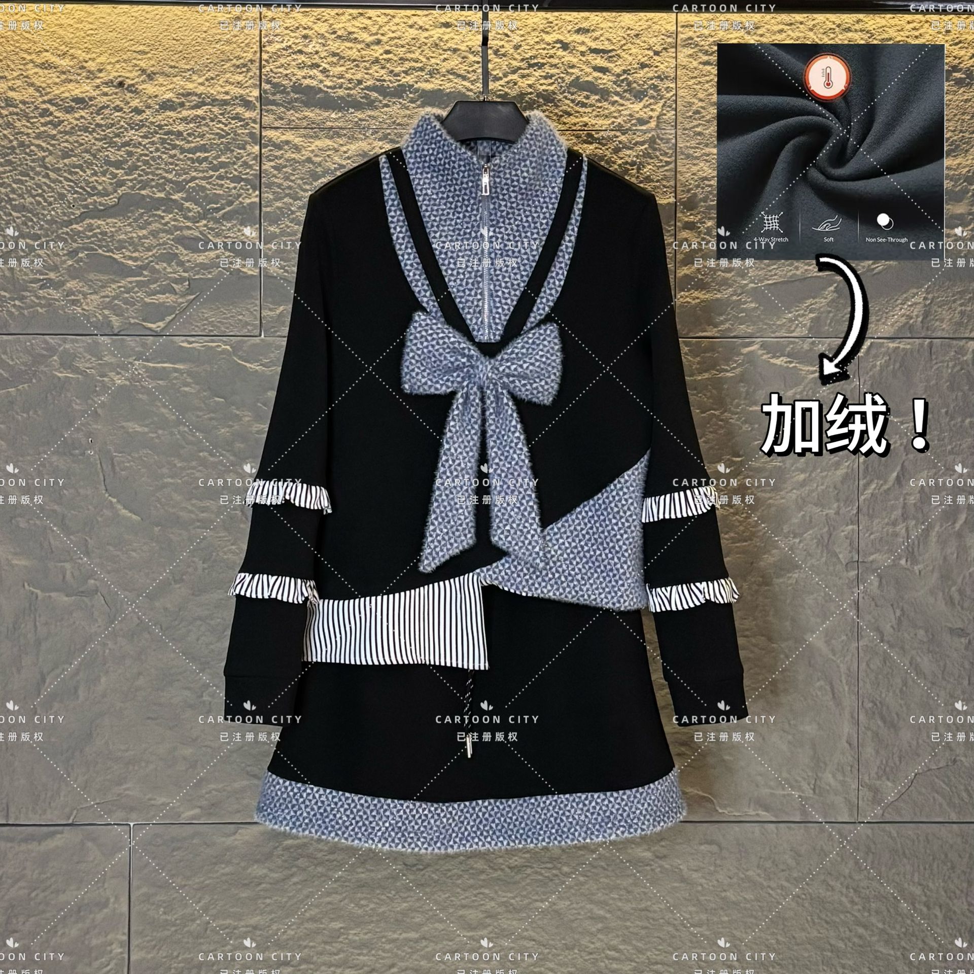 LLVD-B304【加绒】秋季新品<重工系列>长袖卫衣翻领重工套装两件套