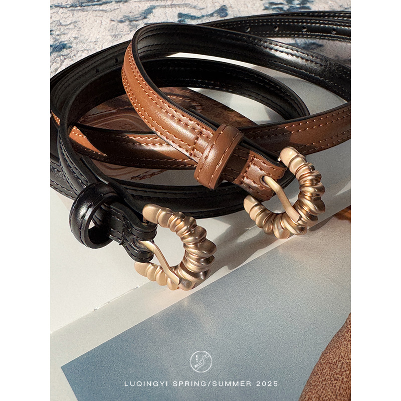 鹭青一原创 复古二层牛皮腰带小众设计感复古百搭皮带L25S4050F