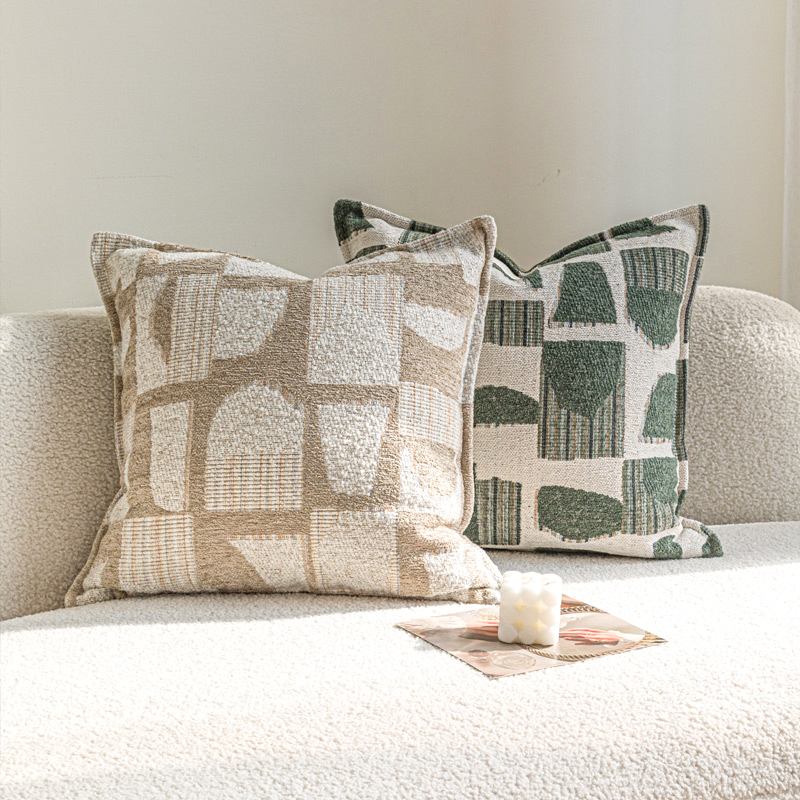 中古侘寂风客厅沙发抱枕米色绿色高级感奶油风样板间民宿靠枕靠垫