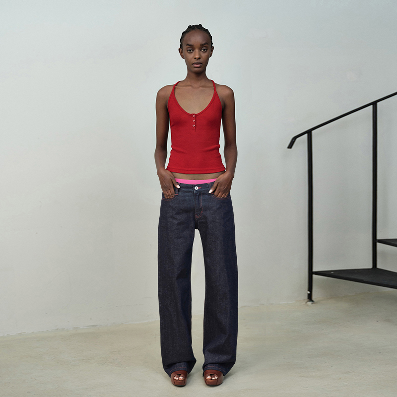 基础款门襟纽扣遮副乳工字背心 南瓜色/咖色/红色