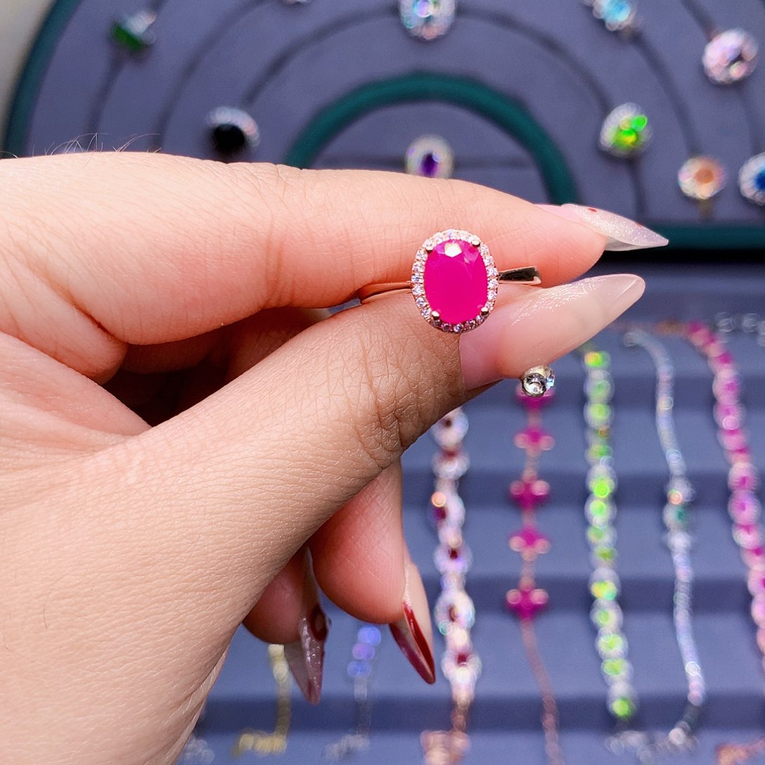 红宝石戒指银S925镶嵌蓝*