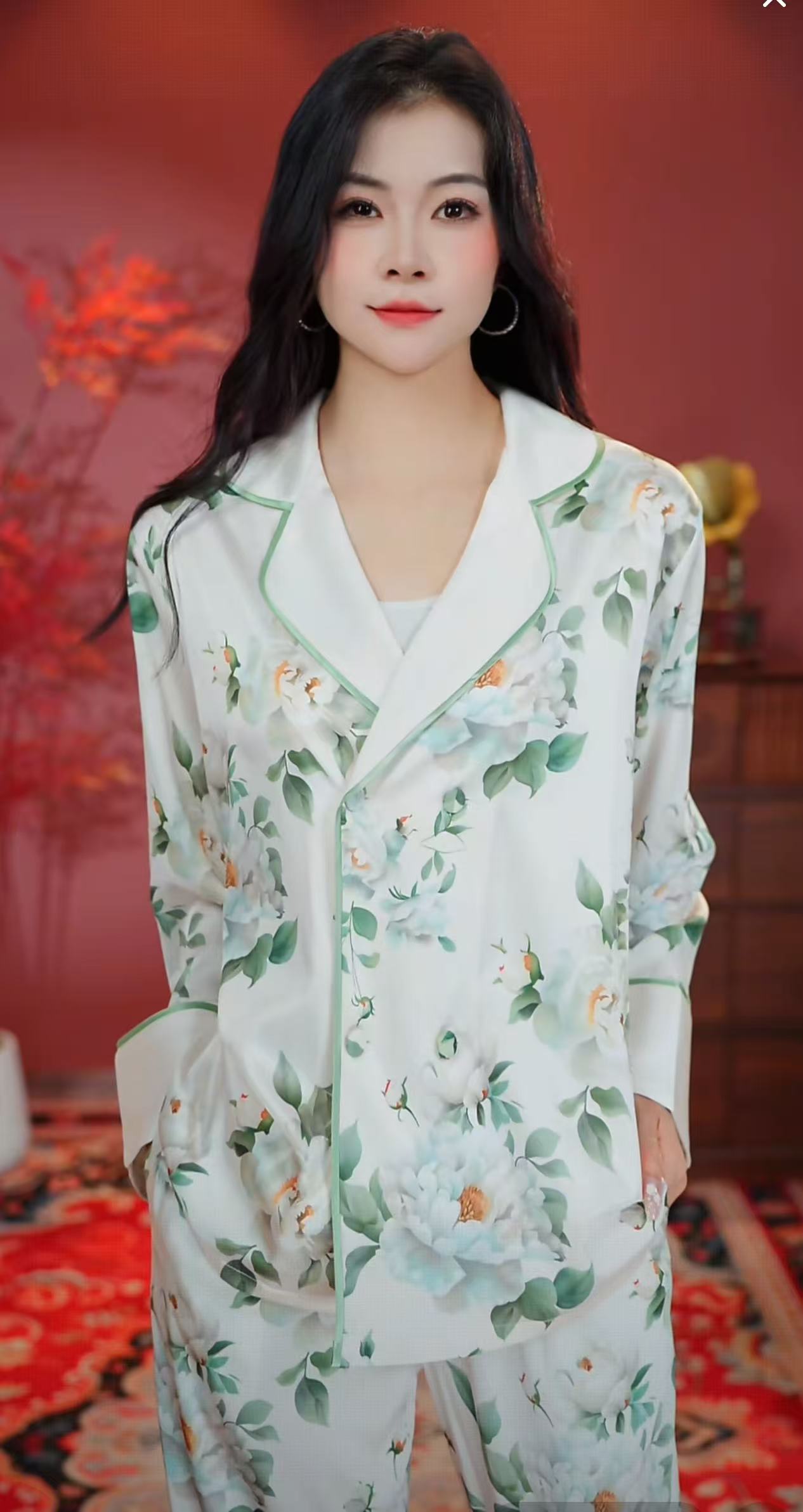 2025年春秋新品轻奢宽松女士长袖翻领防静电睡衣家居服两件套BYB