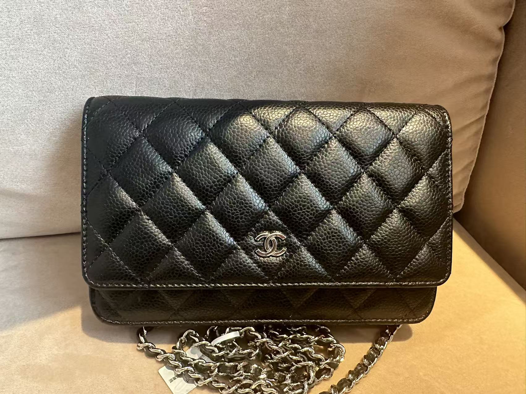 95新 Chanel/香奈儿 芯片 23年黑银woc链条单肩包