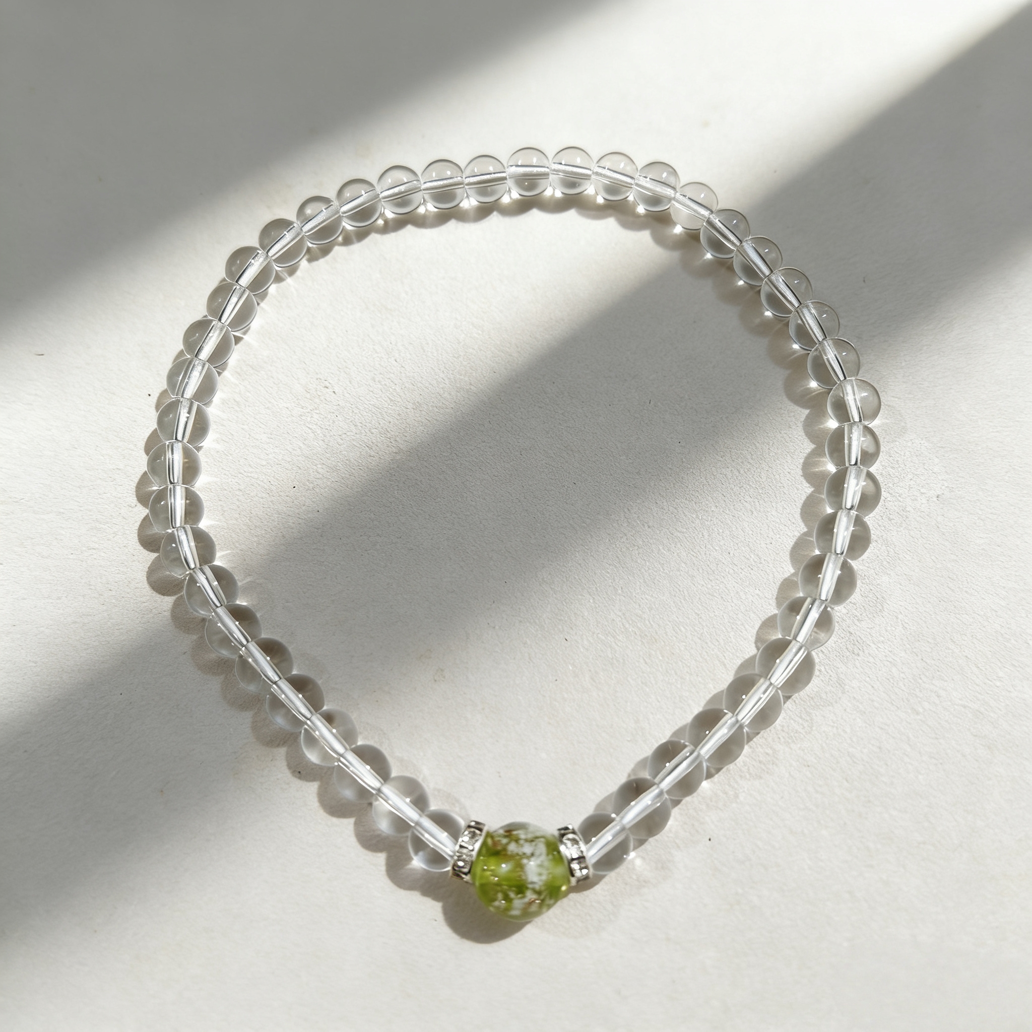 白水晶夜光绿琉璃顶珠双圈款 精品手串 无礼盒 S 1170