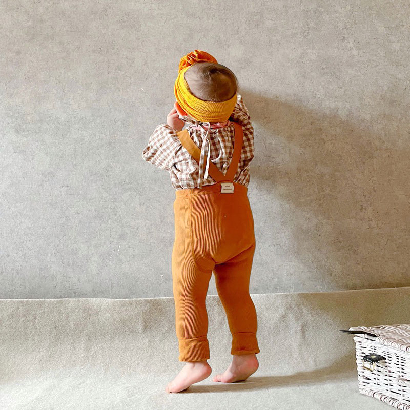 乐童kids·ins举重裤春秋款纯色系九分针织背带裤