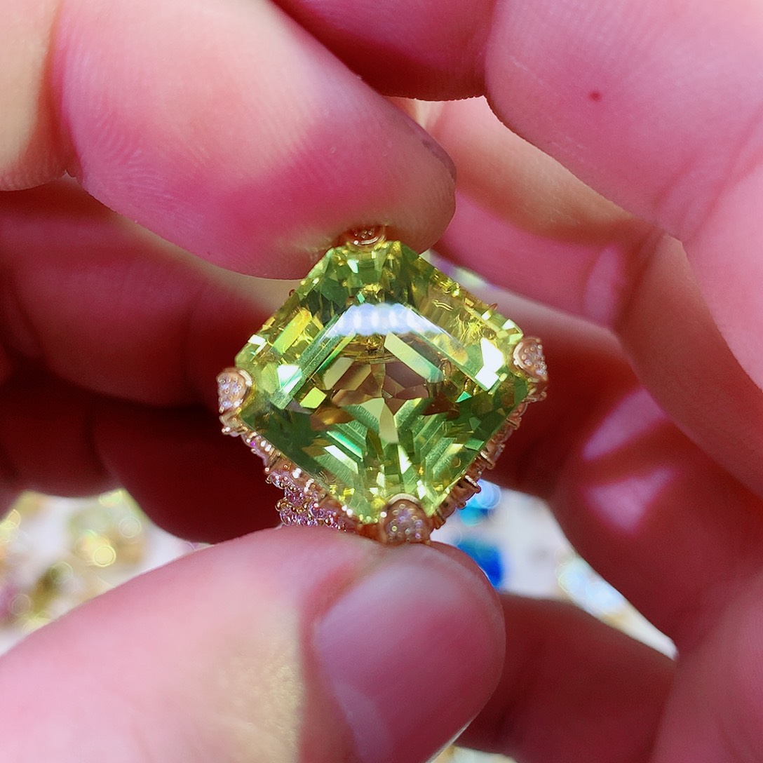 水晶戒指银S925镀金镶嵌