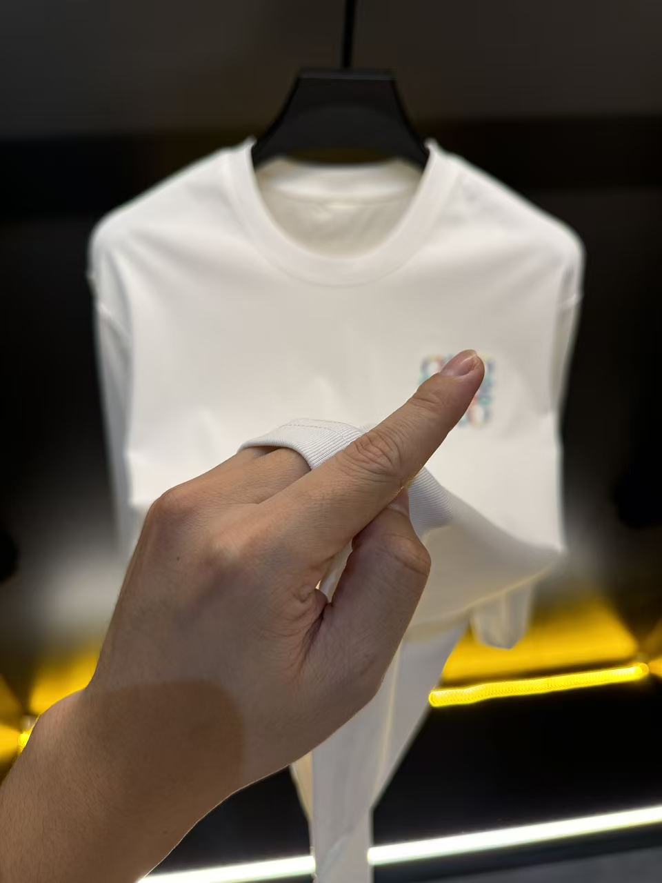 【LYW】中奢男T恤长袖秋季冬季打底男士白色情侣宽松刺绣圆领