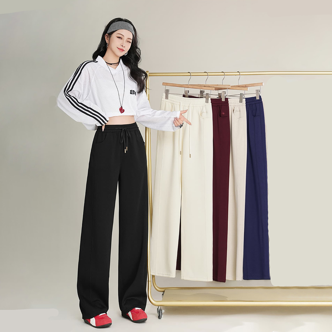 【五只白鹅】春季新款纱洗时尚百搭休闲高腰显瘦窄版直筒裤2502款