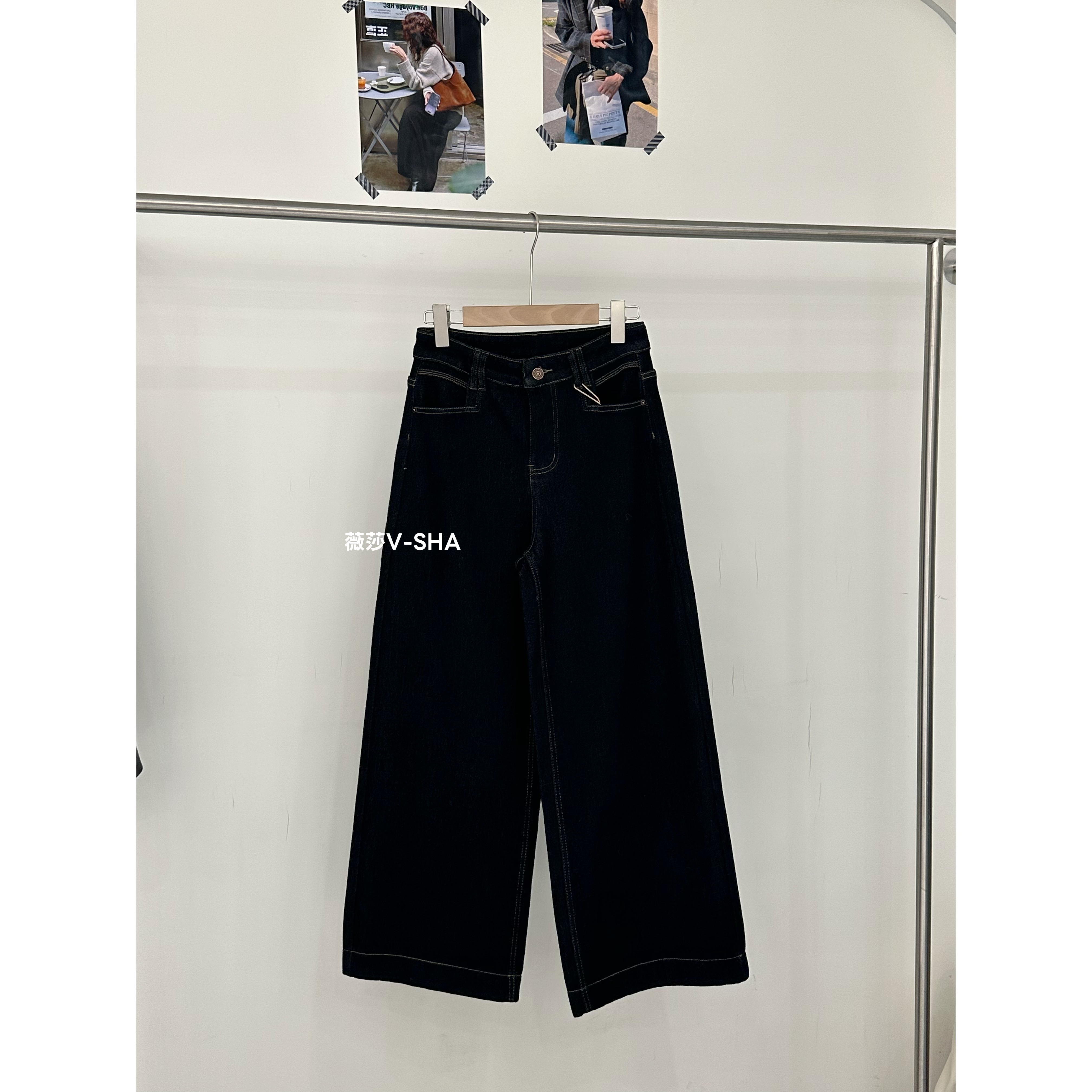 薇莎6013【现货】韩版加绒百搭阔腿直筒牛仔裤女