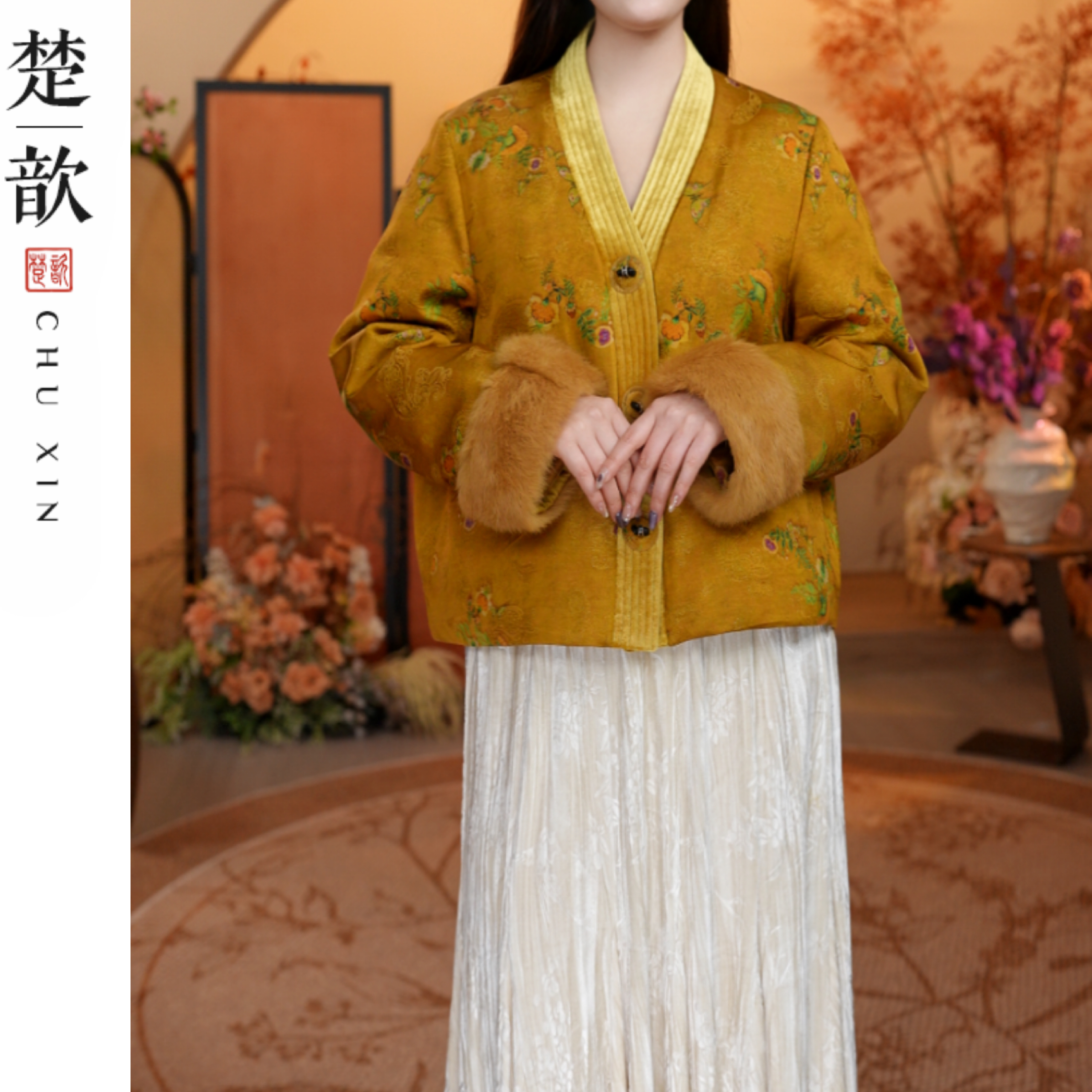 【锦时】2025原创新款新中式白鸭绒上衣女装宽松国风气质羽绒服外套