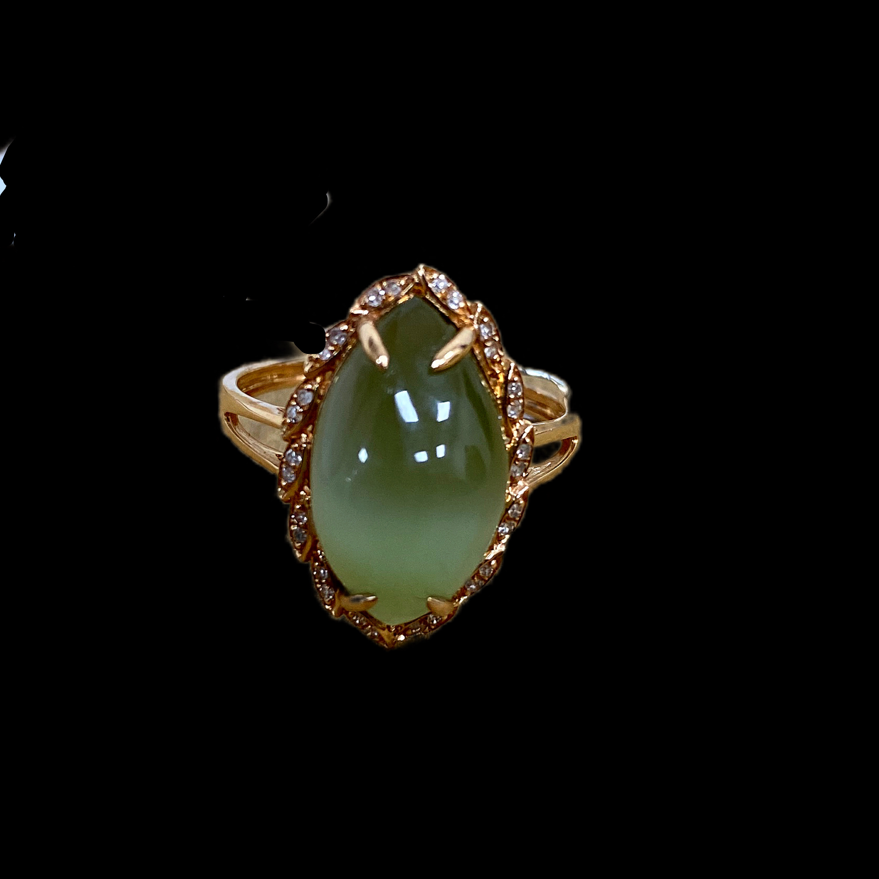 V7330和田碧玉18k戒指孤品，