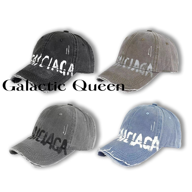 Galactic Queen水洗磨破手绘字母涂鸦帽子显脸小鸭舌帽百搭棒球帽