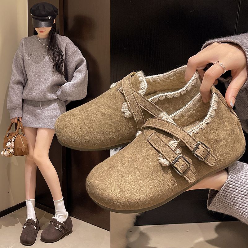 内增高复古勃肯鞋女2025新款冬季加绒日系丑萌单鞋一脚蹬休闲棉鞋