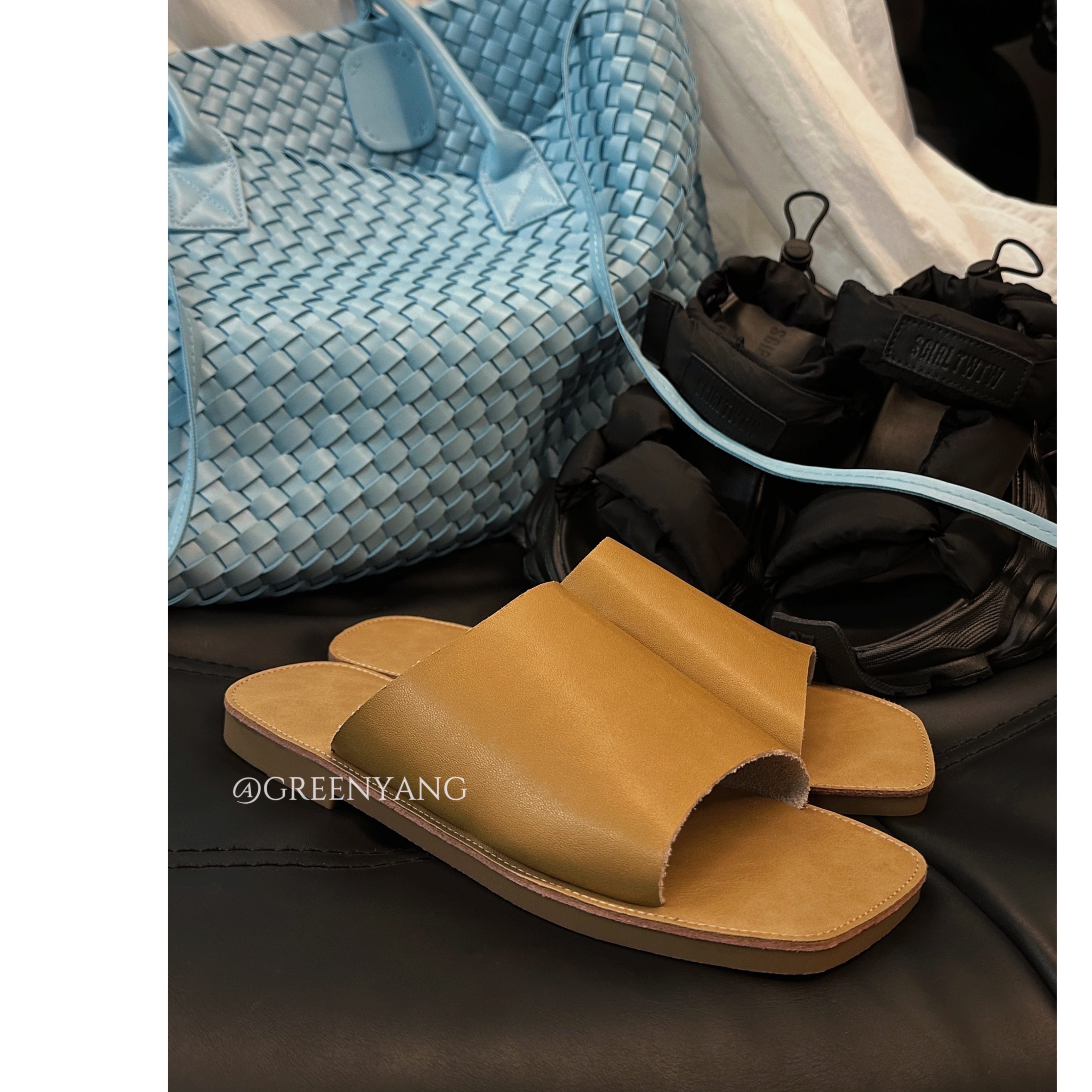 老羊家~一字拖鞋女外穿2025夏新款时尚方头平软底百搭舒适凉拖鞋