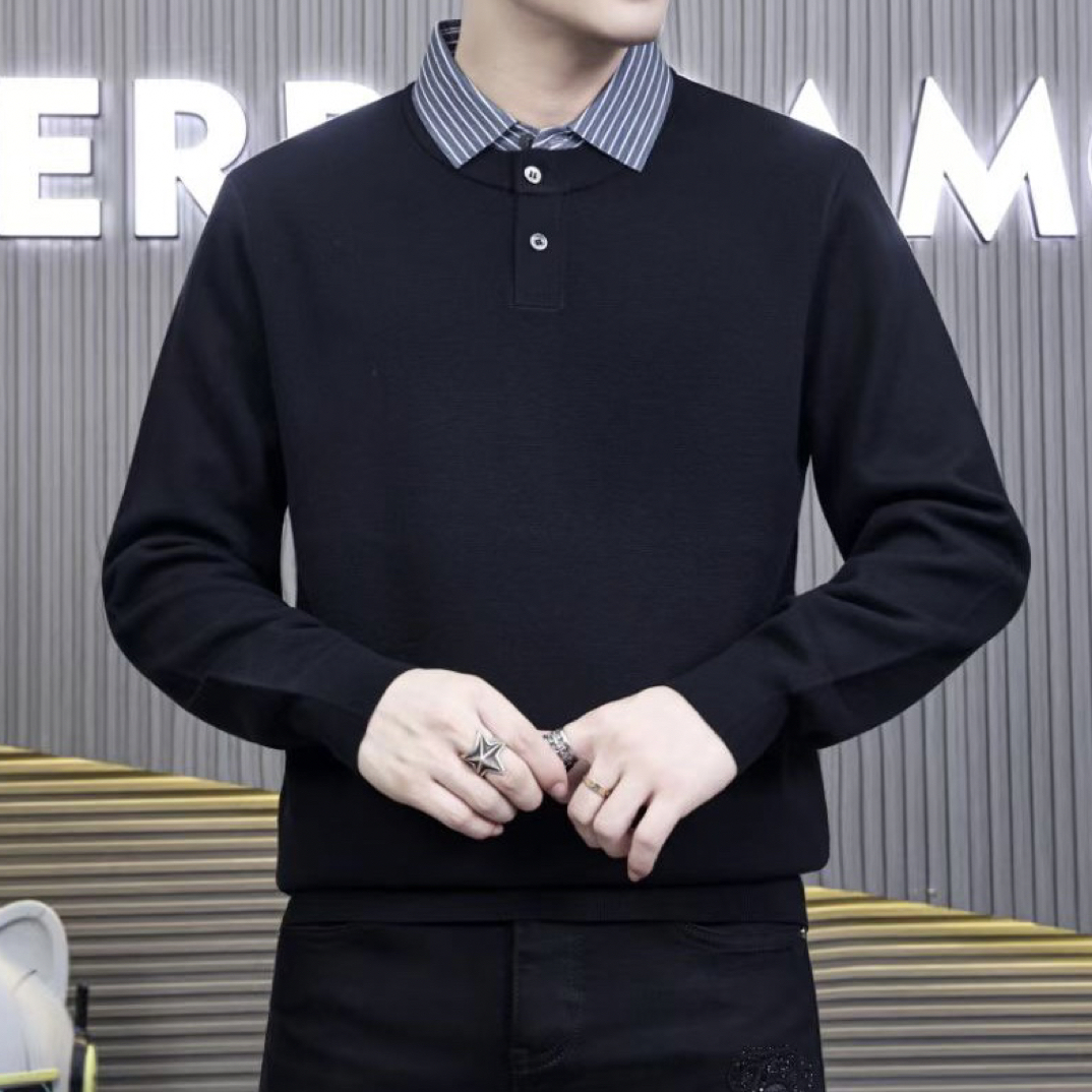 253038秋冬新款轻奢假两件保暖冬季毛衣针织衫休闲百搭